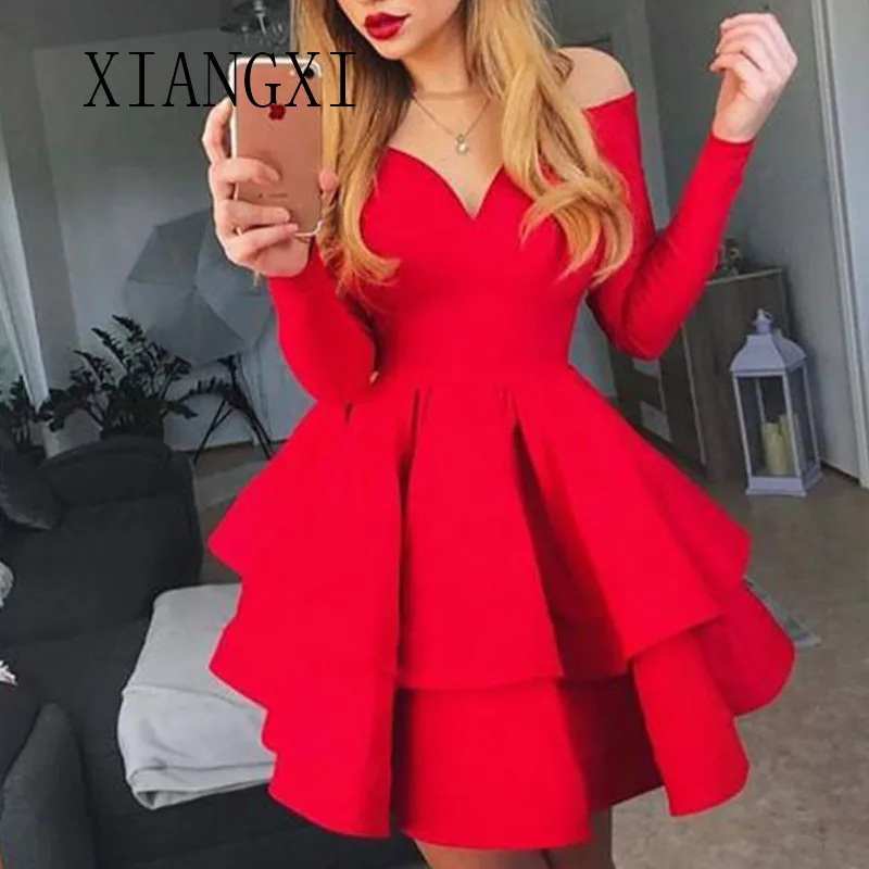 

Vestido De Festido Red Homecoming Dresses Satin A-Line Off The Shoulder Sleeves Above Knee Graduation Gowns Short Party Dress