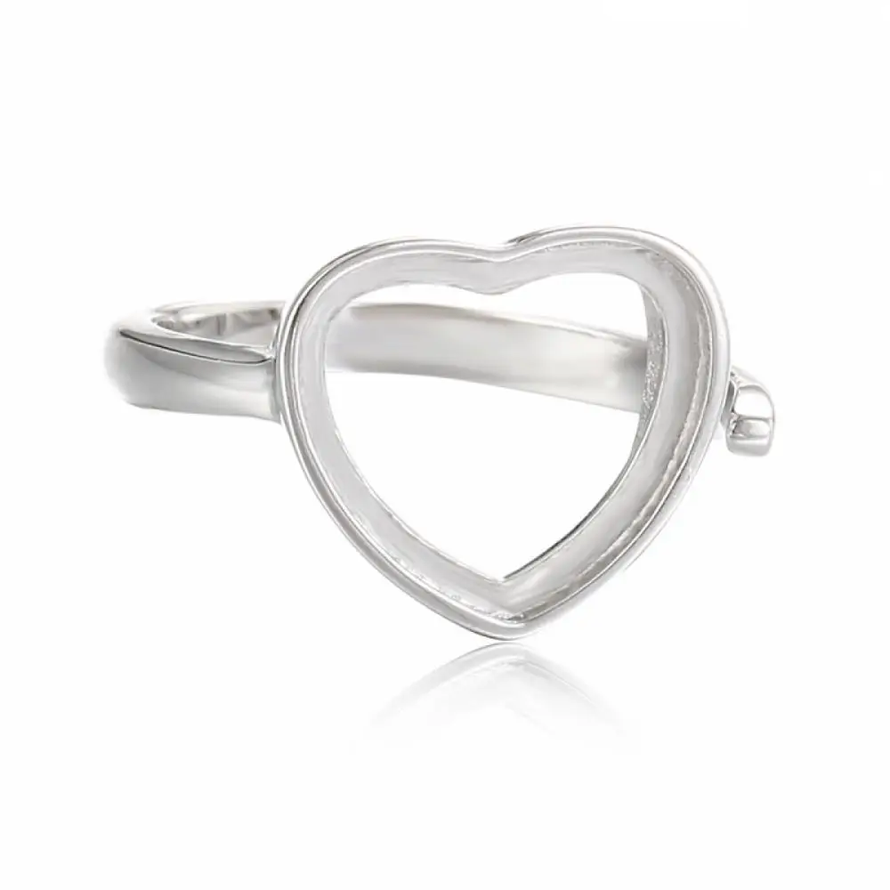 

Solid 925 Sterling Silver Adjustable Ring Blank for 11mm Heart Bezel Cabochon Setting Ring DIY Jewelry Craft Making