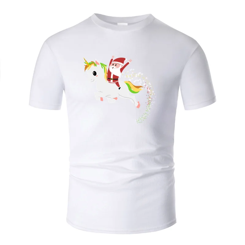 Men-White Новая мода смешной Санта-единорог смешной Рождественский подарок футболка Мужская футболка брендовая фитнес большой размер S~ 5xl - Цвет: Men-White