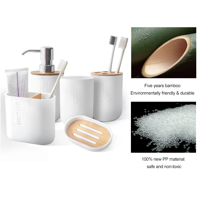PROD 1005003028040195 Household Bathroom Supply Bamboo Simple Soap Dish
Soap Dispenser Toothbrush Holder Soap Holder 5pcs/set Bathroom
Accessories Set