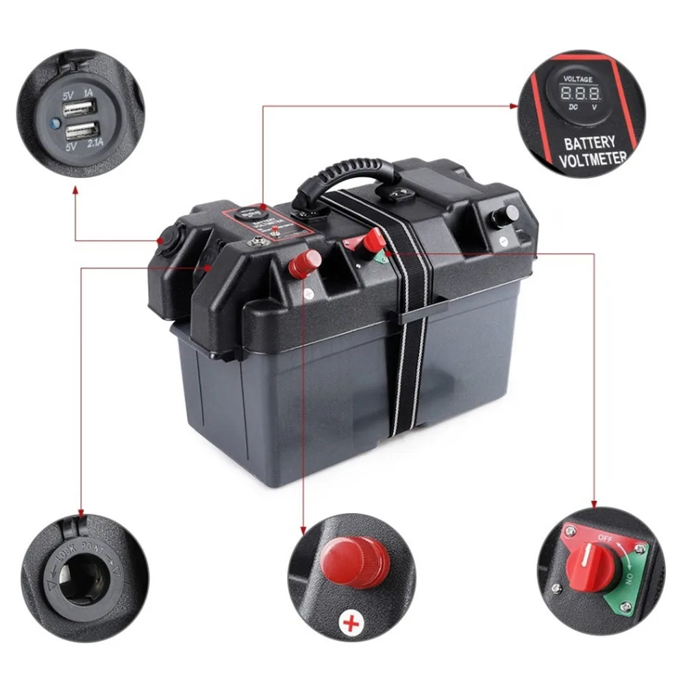 Boat Camper Rv Battery Box Trolling Motor Power Center Station Plastic Fit Group 24 And 27 Size Batteries Usb 12v Charger Port Switches Relays Aliexpress