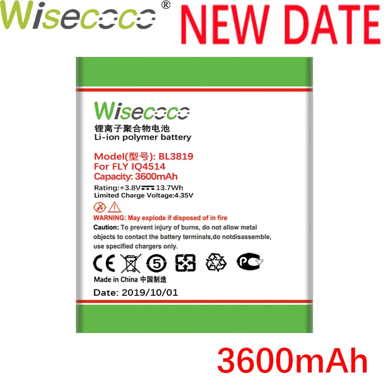 

Wisecoco 3600mAh BL3819 Li-ion Phone Battery For FLY IQ4514 Phone In Stock Latest Produce High quality battery+Tracking number
