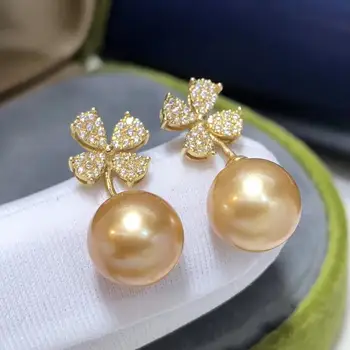 Fine Jewelry 1103 Pure 18 K Gold Natural Ocean Golden Pearls 8-9mm Stud Earrings for Women Fine Pearl Earrings 2