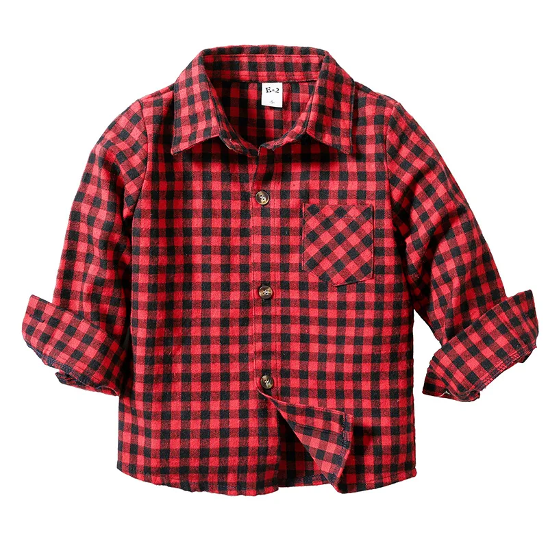 2019 Spring and Autumn Children's clothing spot Boys New long-sleeved plaid shirt casual shirts | Мать и ребенок