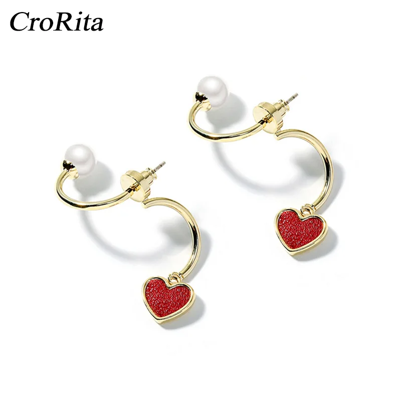 

CroRita Love Earrings Women's 925 silver needle Pearl Earrings For Girl Alloy Circle Star Pendant Asymmetry Earring Jewelry