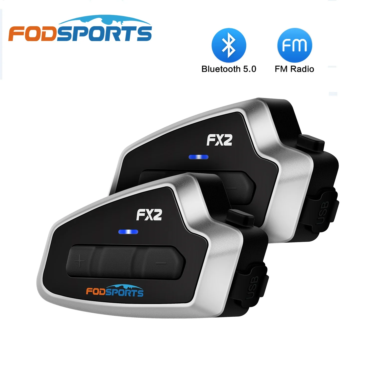 2 Pezzi )Sports Fx2 Bluetooth 5.0 Interfono Per Casco Moto Rcycle Cuffie Wireless Impermeabili 1000M Bt Moto Interphone Radio Fm