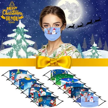 

Christmas Print Adult Breathable Face Shield Cloth Reusable Face Mask Windproof Face Shield Mouth Mask Washable mondmaskers