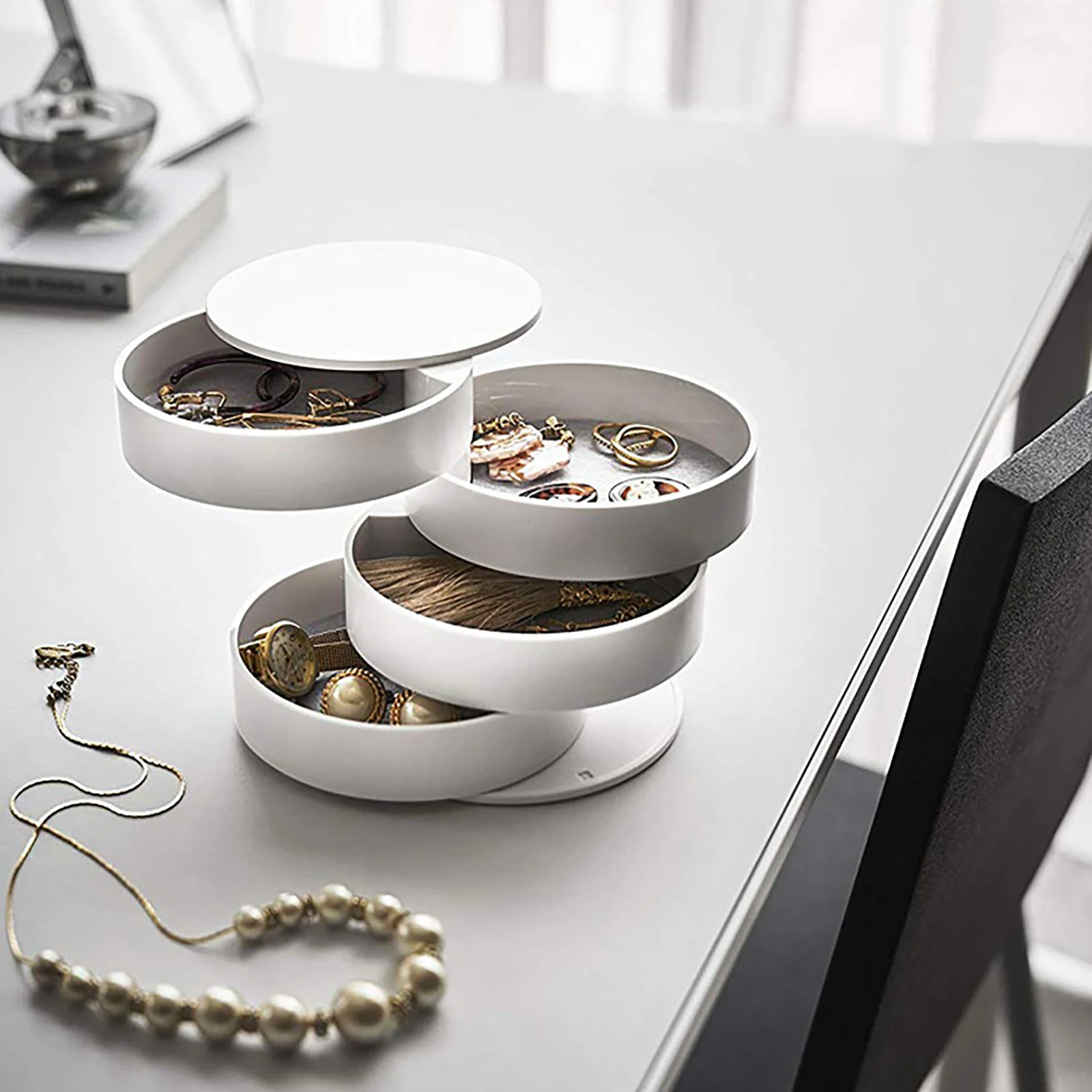 

Earring Jewelry Earrings Organizer Multi-layer Storage Box Multilayer 360 Degree Circular Rotation Rotatable Bracelets Holder