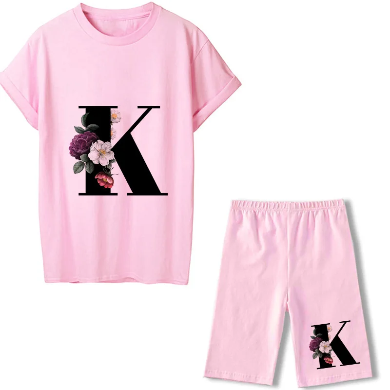 Summer Women Letter Printed Pink T-Shirts+Shorts Two Piece Sets Ensemble Femme Short Sleeve O-Neck Casual Jogging Sexy Outfit coord sets women