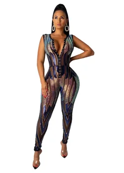 

Autumn Winter Women Jumpsuit Bodycon Playsuit Bodysuit Overalls Rompers Plus Size Sexy Clubwear Elastic Sequin Jumpsuits