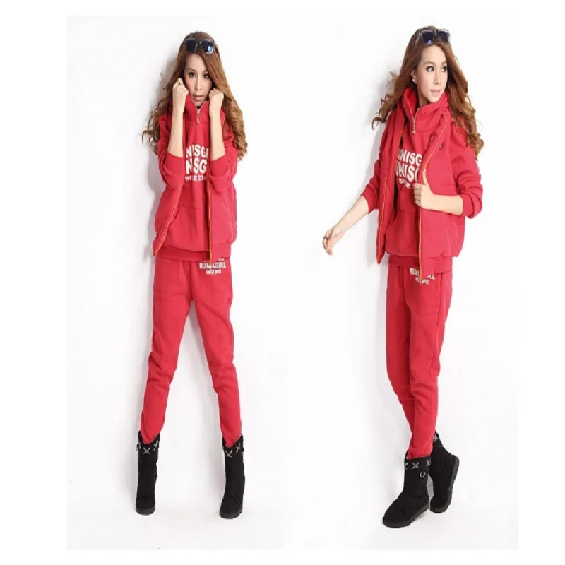 Autumn and winter new Fashion women suit women's tracksuits casual set with a hood fleece sweatshirt three pieces set
