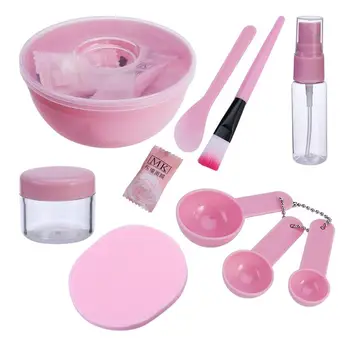 

10 in 1 DIY Facial Mask Facemask Mixing Tool Sets Bowl Spatula Brush Gauge Bottle Cleaning Mat for Skin Care (Pink)