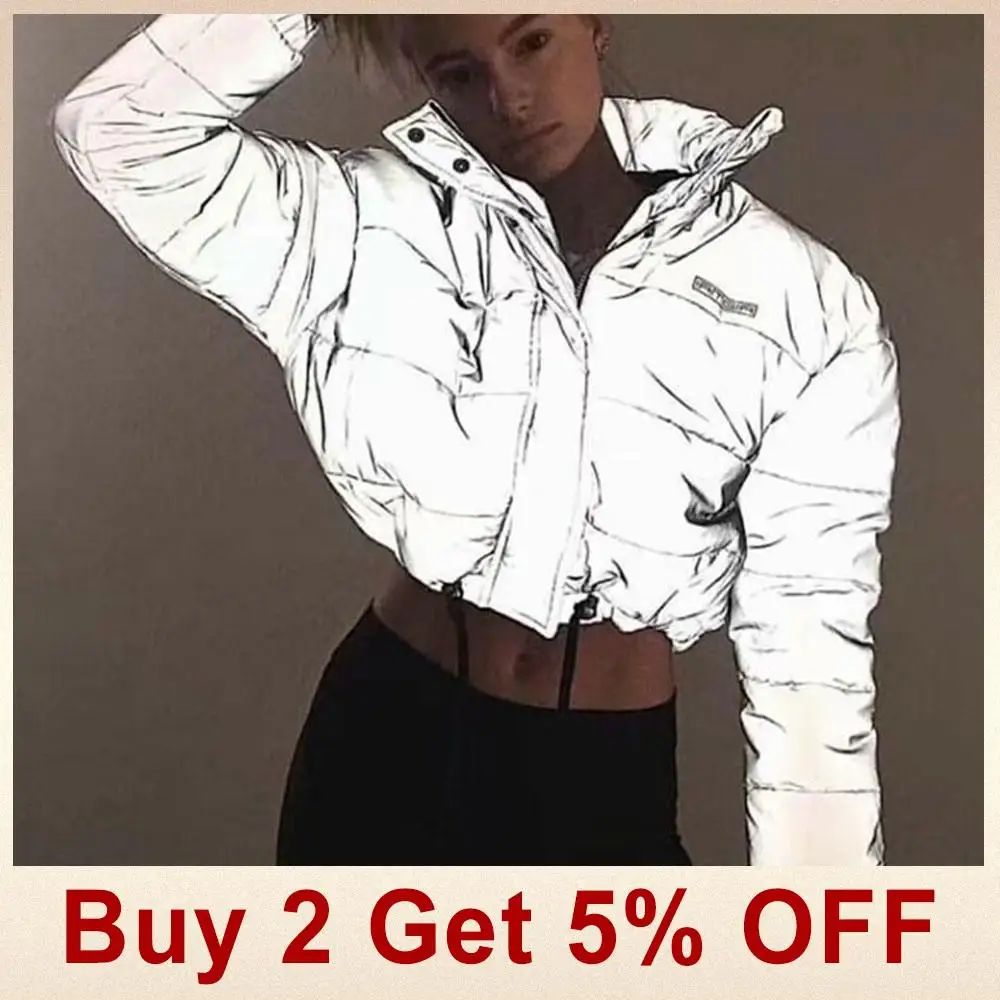 Most effective Women Oversized Cotton Cropped Jacket Fashion Autumn Thick Pullover Night Reflection Coat Ins Femal