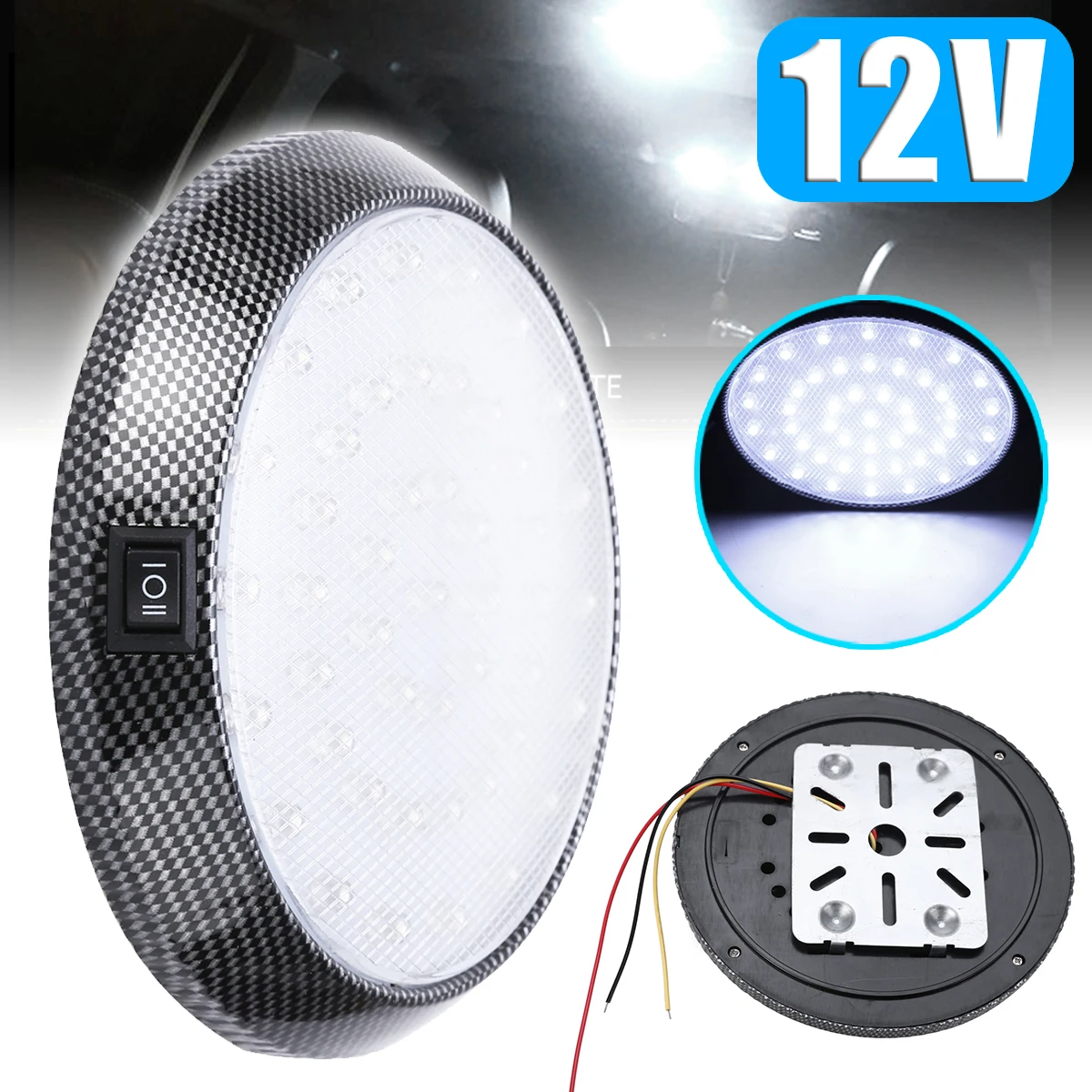 1 шт., 12 В, 46LED, Круглый, для салона автомобиля, крыша, потолочный купольный светильник, белый, универсальный, для автомобиля, грузовика, внутренний потолочный светильник