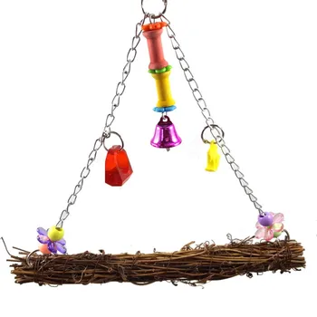 

Parrot Rattan Swing With Colorful Bells Bird Bite Toy Parrot Stand Bar Bird Supplies
