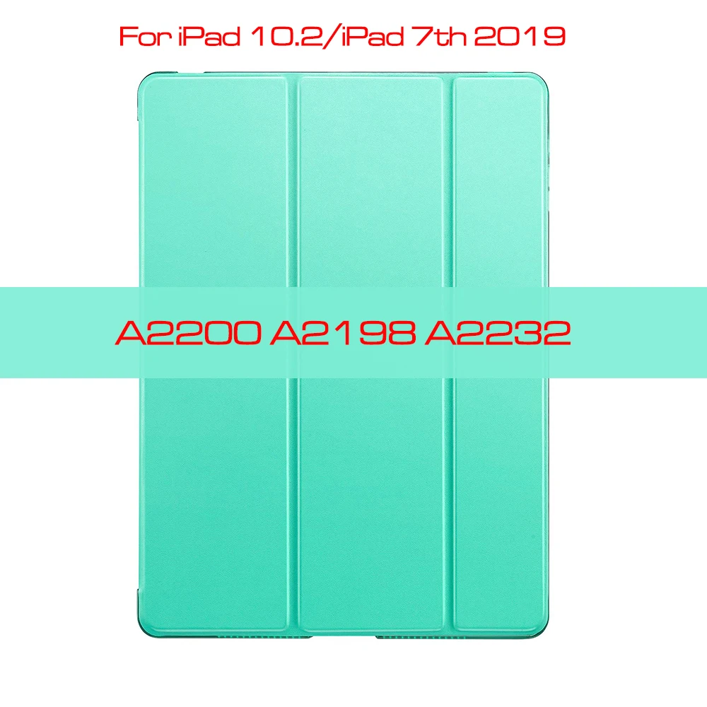 Чехол qijun для Apple ipad 10,2 дюймов Fundas для ipad 7th Gen 10,2 'A2200 A2198 PC задняя крышка из искусственной кожи Smart Cover Auto Sleep - Цвет: Mint -iPad 10.2 7th