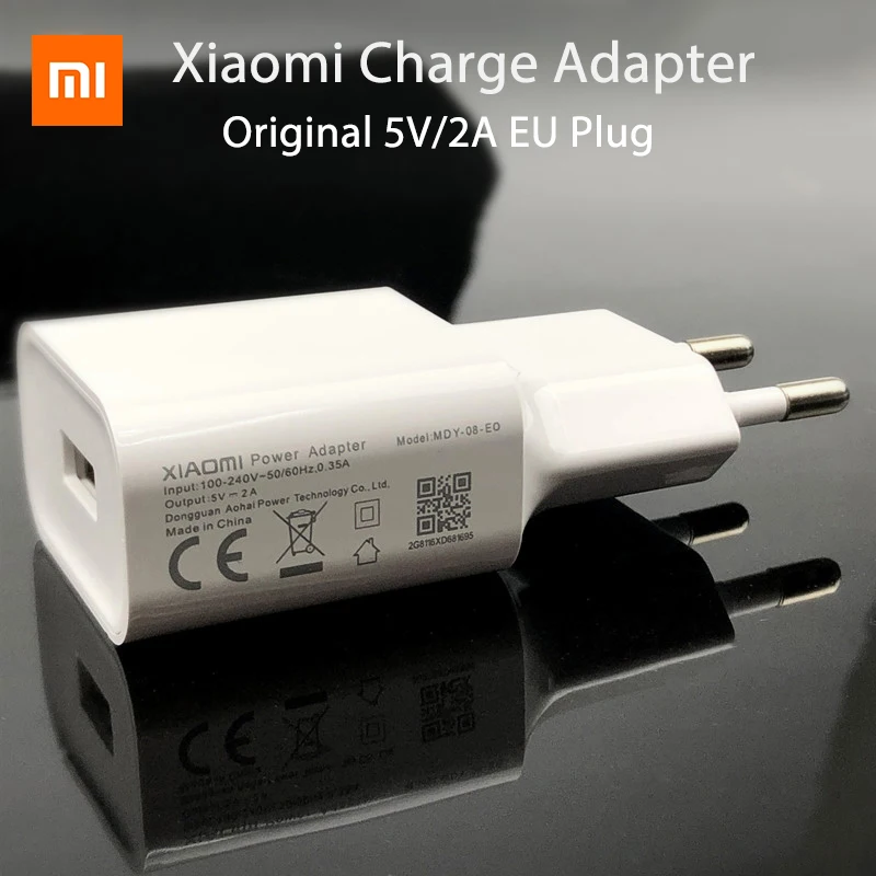 Оригинальный Xiaomi 5V/2A EU USB адаптер питания Белый для Mi 10 Redmi 7 7a 6a 4X 5 5a plus a2 a4 lite Note 6 4 4A