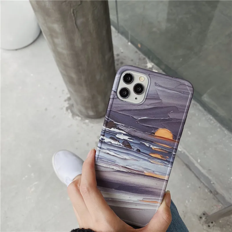 Океан Восход картина маслом фото рамка Чехол для мобильного телефона iPhone 12 11 Pro X XS