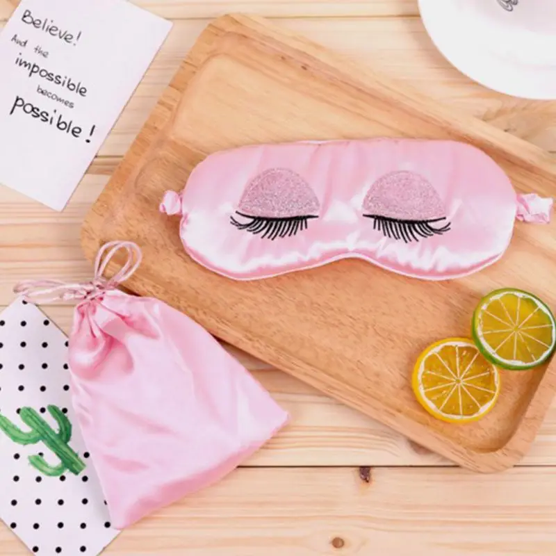 Womens Imitation Silk Glitter Sequins Long Eyelash Embroidery Sleeping Eye Mask