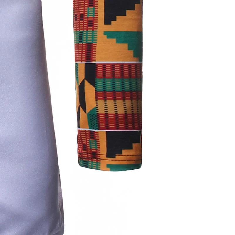 Лоскутный принт Кенте рубашка брюки комплект одежды для мужчин африканская Гана стиль топ с длинными рукавами брюки Kitengi белый наряд