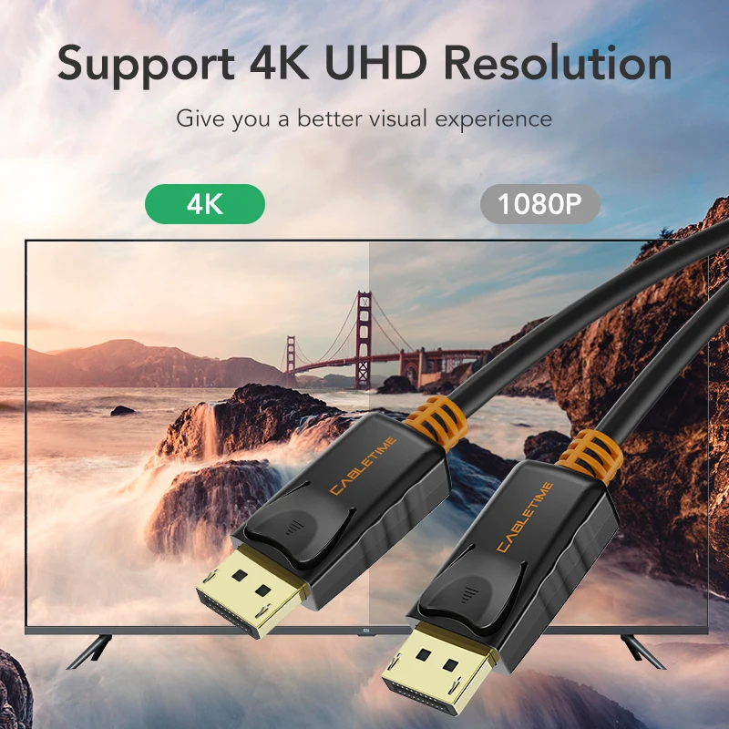 Cabletime Дисплей Порты и разъёмы Кабель 4 К 60 Гц DP кабель шнур адаптера 1.2 аудио видео 2