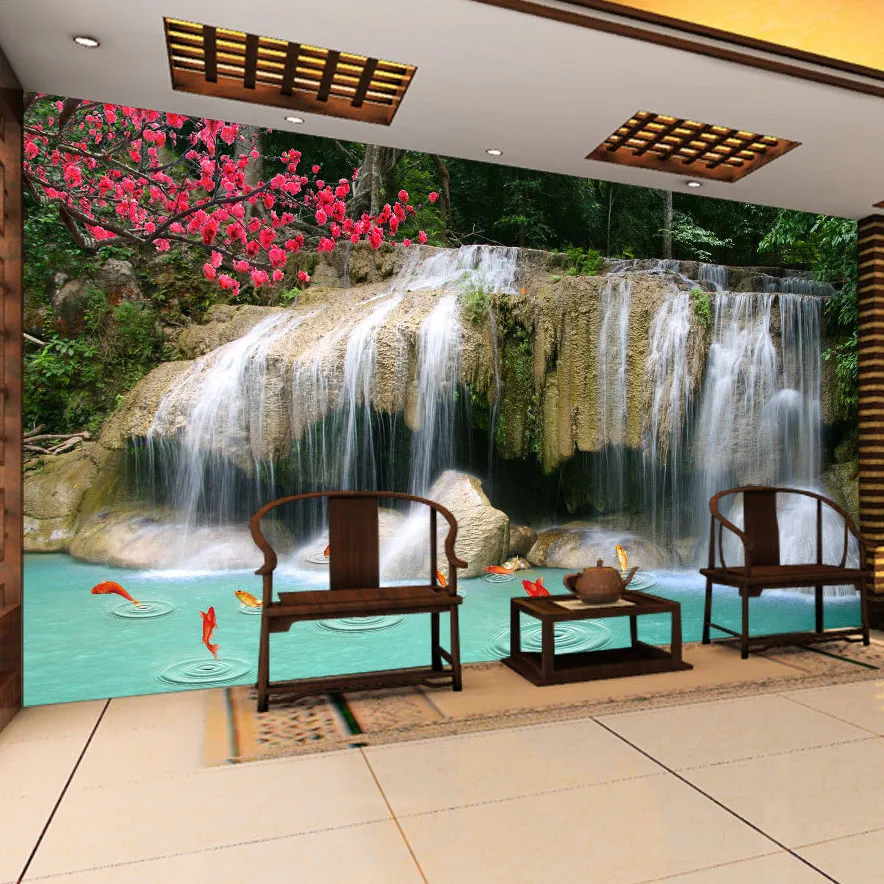 

Drop Shipping Custom Mural Wallpaper 3D Non-woven Waterfall Landscape Wall Decorations Pictures Modern Wallpaper For Walls