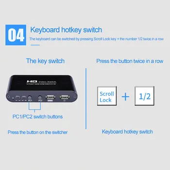 

USB Splitter Box Output Stable USB HDMI KVM Switch Box No Delay USB KVM Switch Box for 2 PC Sharing Keyboard Mouse Printer