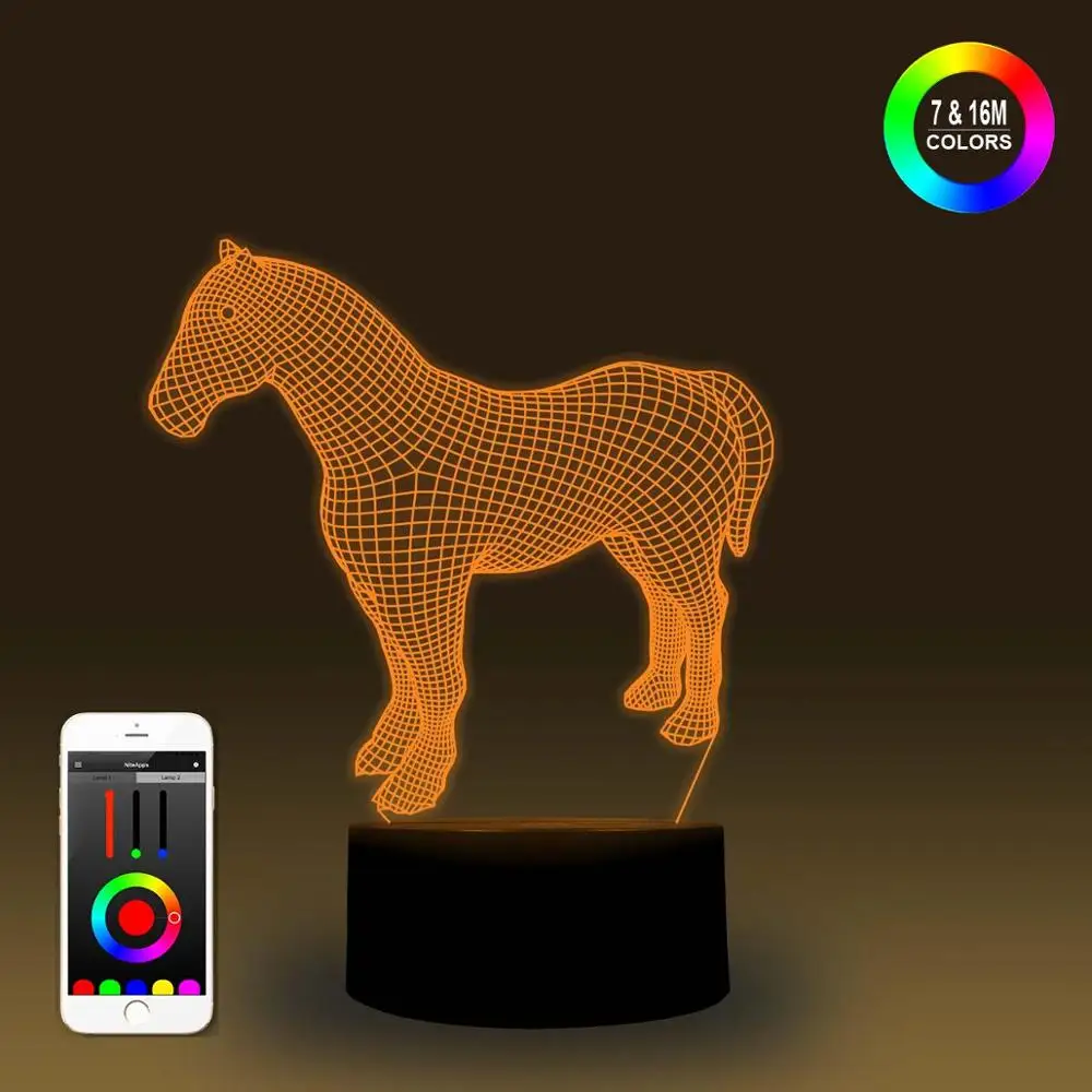 NiteApps 3D лошадь/пони светодиодный ночник настольная иллюзия Лампа подарок на день рождения приложение/сенсорное управление