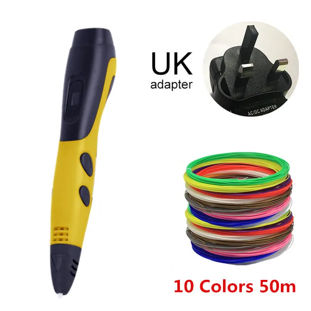3D Ручка, светодиодный экран, сделай сам, 3D ручка для печати, 120 м ABS/PLA нити, креативная игрушка, подарок для детей, дизайнерский рисунок - Цвет: UK Yellow 50m