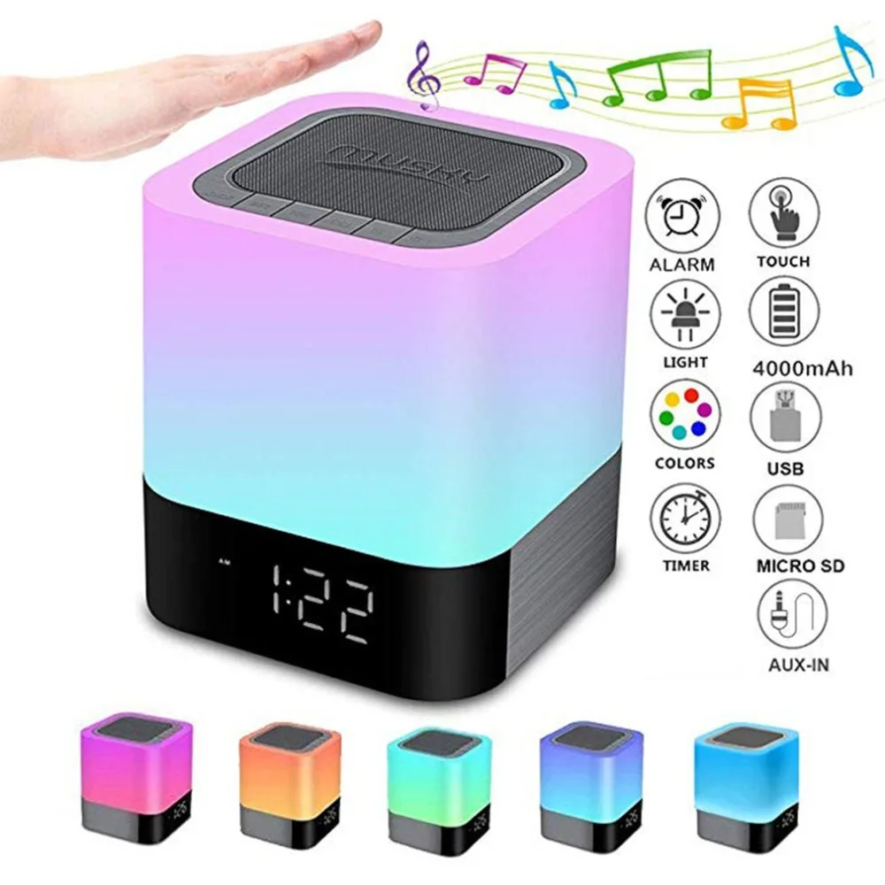 Ночные светильники будильник с динамиком Smart Touch control диммируемая Светодиодная настольная лампа для спальни HIFI Звук многоцветные изменения
