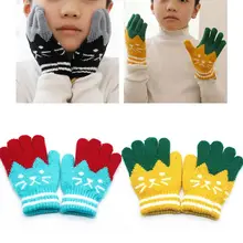 Детские зимние теплые варежки из искусственной шерсти с милым мультяшным котом, в полоску, контрастные цвета, перчатки для катания на пальцах, теплые перчатки, От 4 до 10 лет