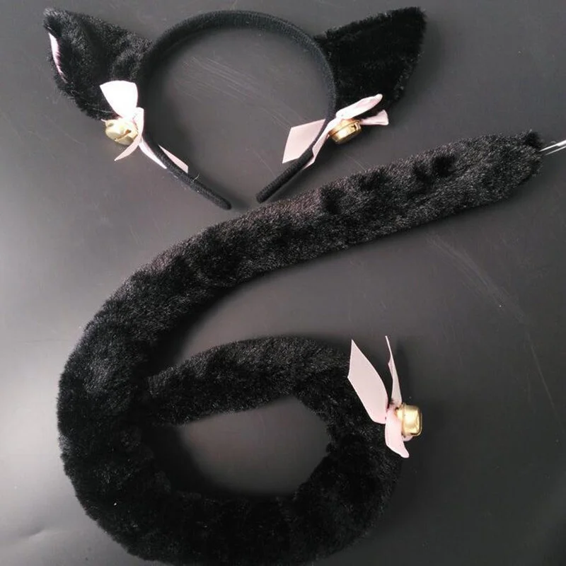 Anime Women Fox Ear Cat Girl Plush Headband Tail Housekeeper Maid Dressing Set Props Carnival Party Cosplay Costume Halloween elvira costume