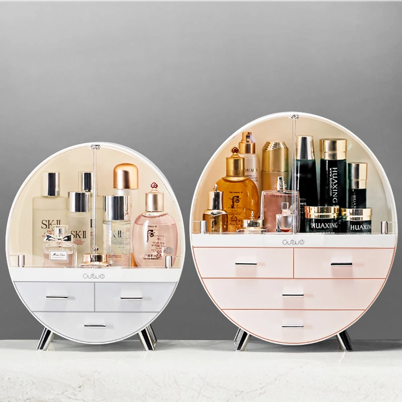  Round Double door Cosmetic Box Organizer Large Capacity Dustproof Bathroom Makeup Case Desktop Beau