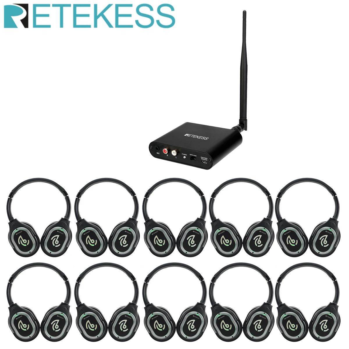 

RETEKESS 1Pcs TA003+10Pcs TA004 Wireless Audio Transmitter And Receiver Headphone for Silent Disco Headset Compete System