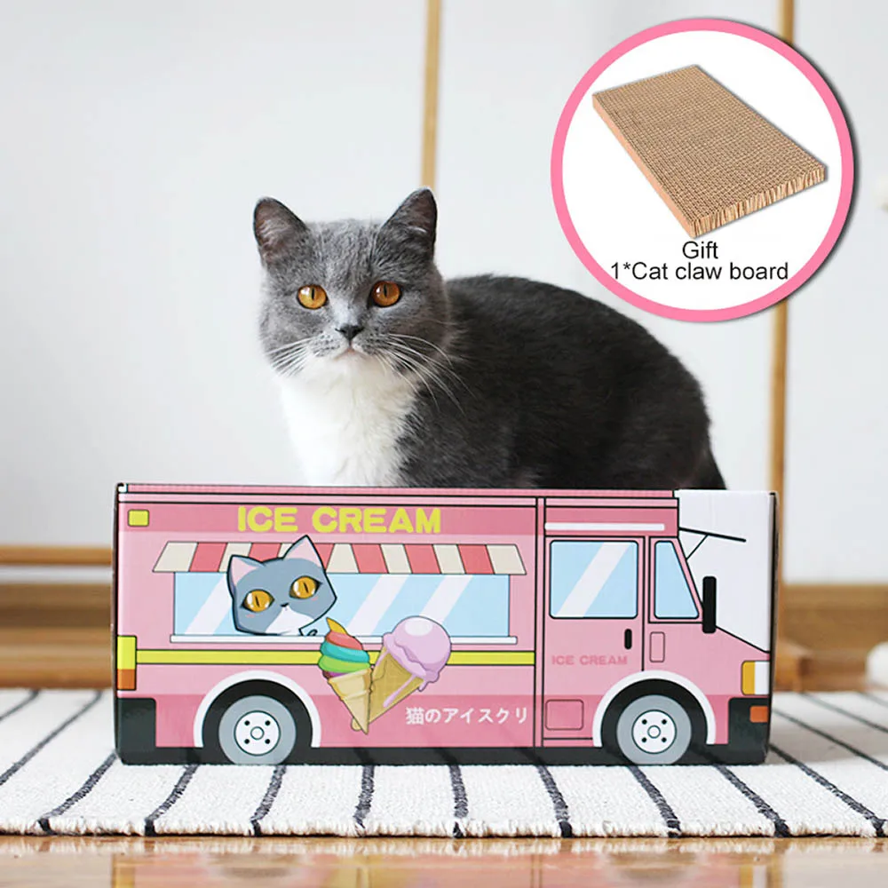 Ice cream car Картонная коробка для кошек, гофрированная бумага для кошачьей тарелка лапа, кошка любит оставлять эту коробку в качестве кошачьего гнезда или игрушечного домика - Цвет: Ice cream car