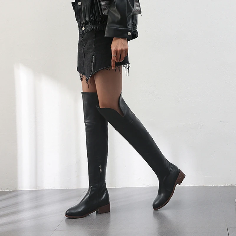 Cena Haoshen   Girl zima na buty do kolan dla kobiety na niskim obcasie jazda długie buty okrągłe Toe moda Nonskid buty Size13