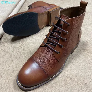 

QYFCIOUFU Fashion Black Brown Khaki Martins Boots Mens Dress Boots Formal Genuine Cow Leather Lace Up Man Ankle Boots