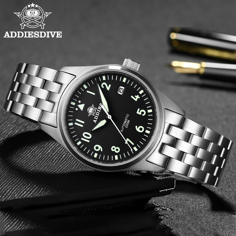 ADDIESDIVE Men's Watch Sapphire Crystal C3 luminous 200m Waterproof Sport 316L Stainless Steel Automatic Mechanical Watch
