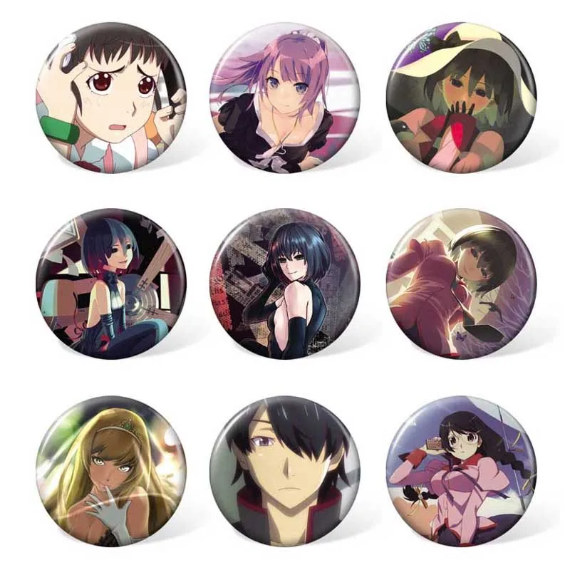 

9pcs/lot Anime Badges Owarimonogatari Cosplay Badge Holder Cartoon Collection Badges for Backpacks