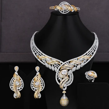 

missvikki 2020 New Design Luxury Elegant 4PCS Earring Necklace Bangle Ring Jewelry Set for Women Romantic Bridal Wedding Jewelry