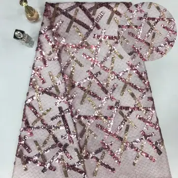 

newest muti color sequin Modern design French lace fabric African sequins lace embroidery velet lace fabric for party dress