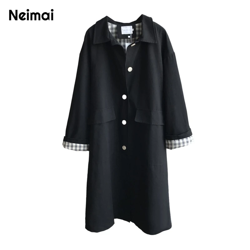 

Autumn Winter New 2019 Casual Sweet Trench Coat Turn Down Collar Full Sleeve Single Breasted A Line Long Clothes Women Joker