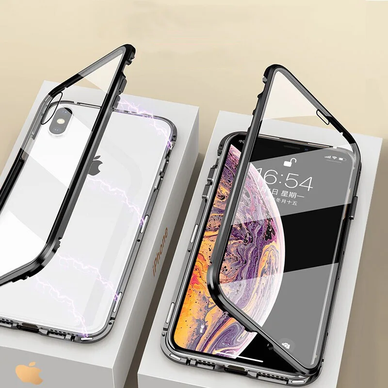 Магнитный металлический стеклянный чехол для iPhone XS Max XR X 8 7 6s 6 Plus двухсторонний из