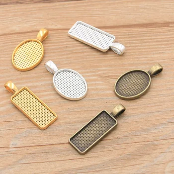 

10PCS Three Color 2 Styles 2020 New Rectangle Oval Cabochon Base Setting Charms Pendant For Necklace Bracelet Key Ring Findings