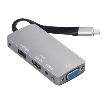

4 in 1 Type-C Hub Type-C to VGA 1080P HD USB2.0 Audio Adapter Mobile Phone Converter For Macbook Pro Air