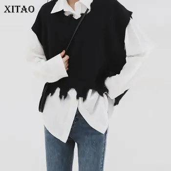 

XITAO Tassel Print Sweater Fashion New Women 2020 Spring Elegant Small Fresh Pleated Sleeveless Minority Casual Sweater ZLL4672