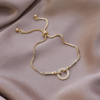 

New Style Retro Popular Fashion Micro Pave Simple Circular Ring Bracelets Elegant Trend Popular Rhinestone-Elastic Hand Jewelry