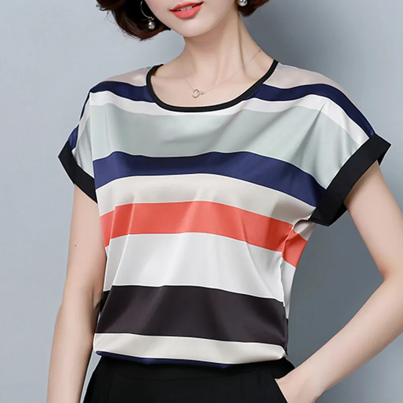 Модные женские блузки 2019 летние топы больших размеров 4XL полосатая шифоновая