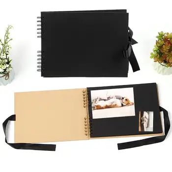 

DIY Scrapbooking Photo Album 40 Pages Memory Book Wood Pulp Black Cardboard Craft Bow Ribbon Wedding Anniversary Gift
