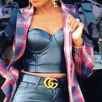 

Women Plaid Print Puff Long Seeve Patchwork Blazer Tops Ladies Single Button Casual Slim Blazers Streetwear